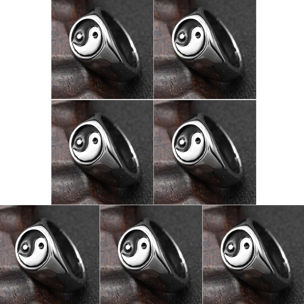HIJONES Men's Stainless Steel Spinner Ring – Yin Yang Bagua Carved Religious Design
