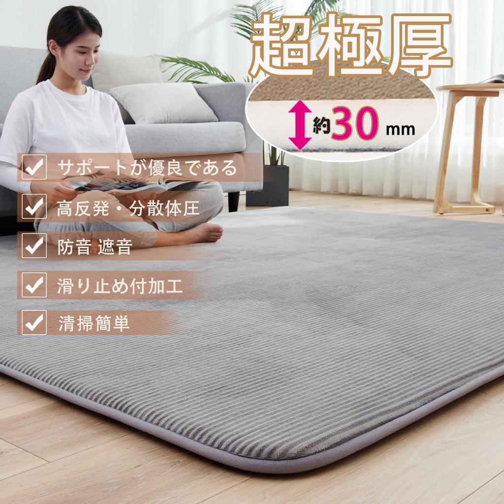 Aicomri Extra Thick Carpet Tatami High 130 X 185 30 Mm Winter Floor Heating All Gray Rug, 1.5 Mats, Rebound, Cm, Thick, Compatible, Washable,