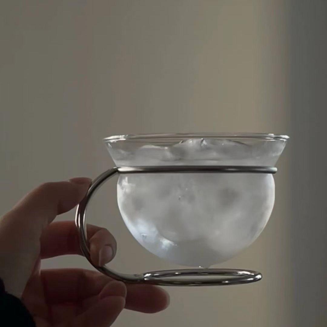 

Creative stainless steel bracket coffee cup glass heat-resistant fair tea set i Internet celebrity Bauhaus retro cup 200ml