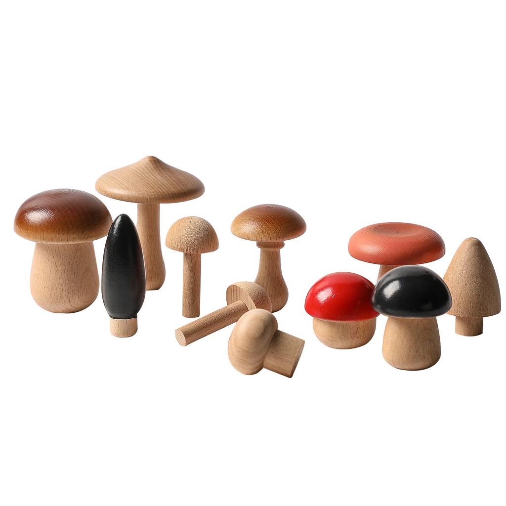 11PCS Wooden Mushroom Building Blocks Montessori Baby Grasp Toy DIY Creative Room Decor YZ17