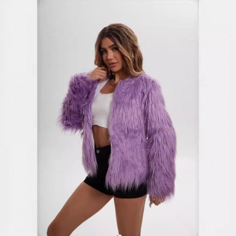 Womens Faux Fur Coat Winter Open Front Oversized Plus Size Long Sleeve Warm Outerwear In Purple White Grey Black Red