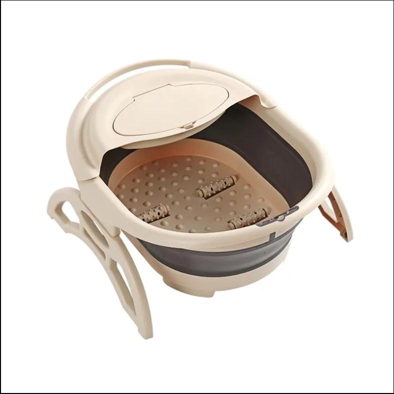 

Складная переносная ванна-массажер для спа-ванны, простая пенящаяся ванночка для замачивания ног, складная ванночка для ног с крышкой бежевый