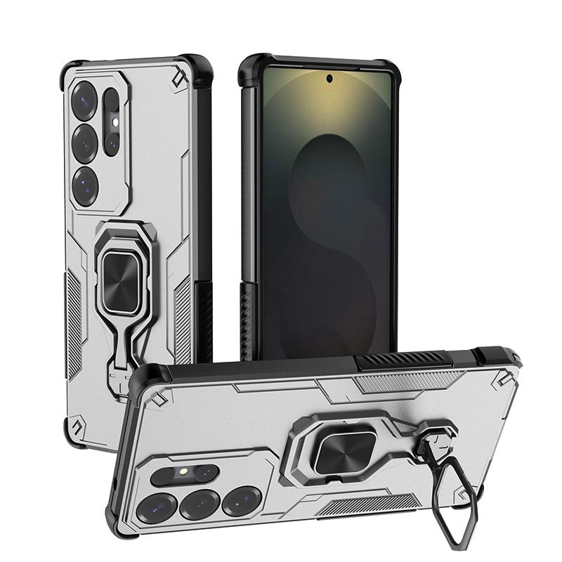 KEYSION Etui odporne na wstrząsy do Samsung S25 Ultra 5G Miękki silikon + PC Pionowy metalowy stojak na telefon Tylna obudowa do Galaxy S25+ Plus