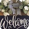 Front Door Welcome Sign Farmhouse Rustic Round Wooden Bowknot Letter Welcome Wreath All Seasons Indoor Outdoor Porch Door Hanger Wall Hanging