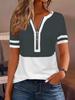 European-American Cross-border Fashion Color Block Zipper Short Sleeve Top