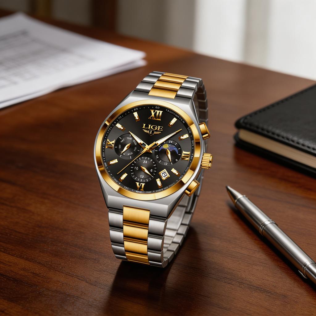 LIGE Top Original Luxury Man Wristwatch Luminous Waterproof Week Date Watch For Men Stainless Steel Quartz Fashion Men's Watches
