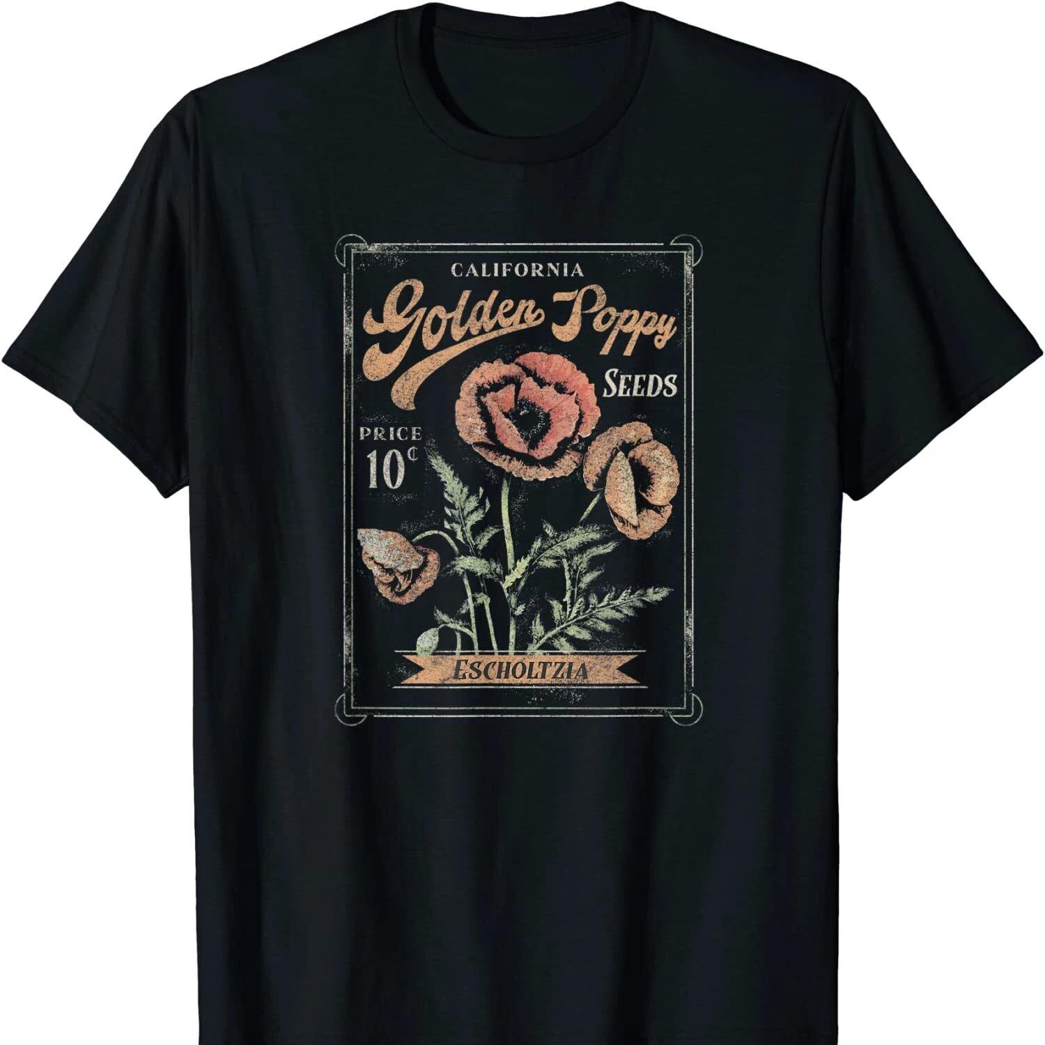 Trendy California Golden Poppy Vintage Stamp T Shirt New 100% Cotton Short Sleeve O-Neck T-shirt Casual Mens Top - Men s Summ... S разноцветный