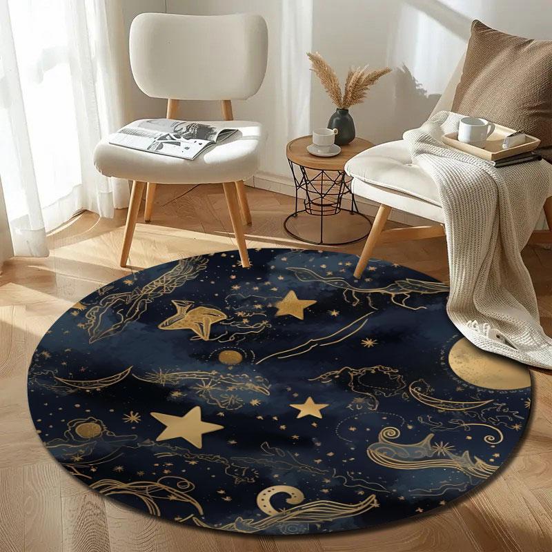 Modern Round Moon Multicolor Rug Pad, Non-Slip Floor Mat for Family Room