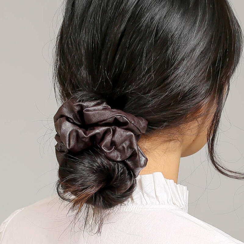 Leather style gopchang band (brown) hair tie
