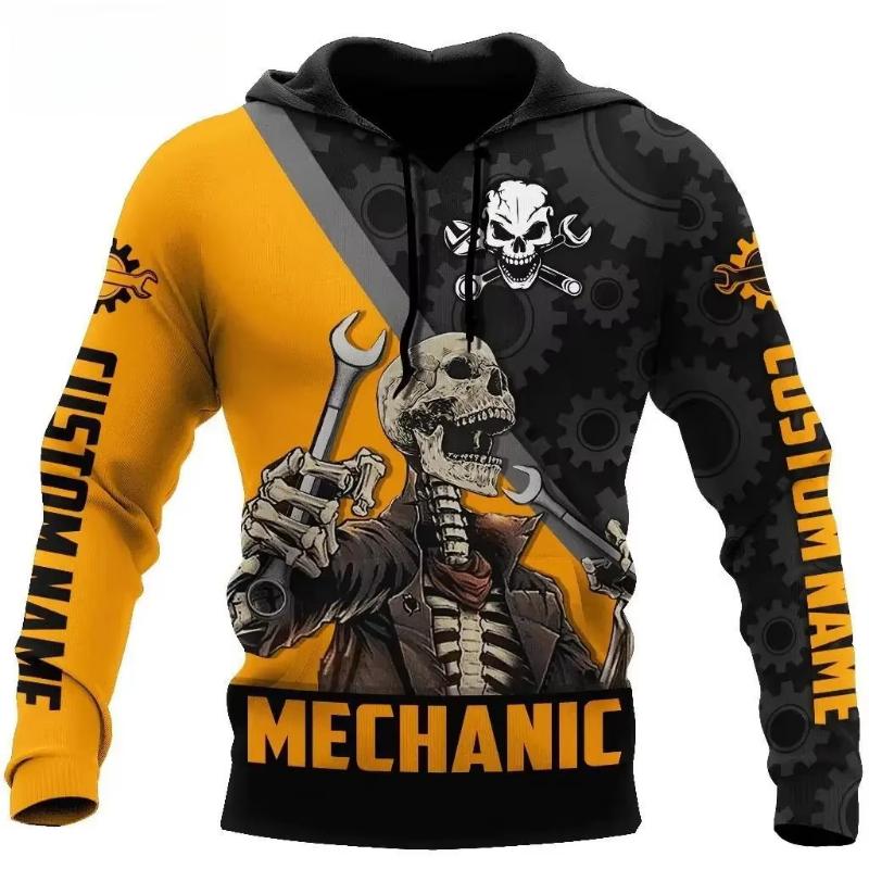 3D Print Men's Mechanic Graphic Hoodies Autumn Creative Personality Design Long Sleeve Sweatshirt Loose Daily Casual Fashion Top