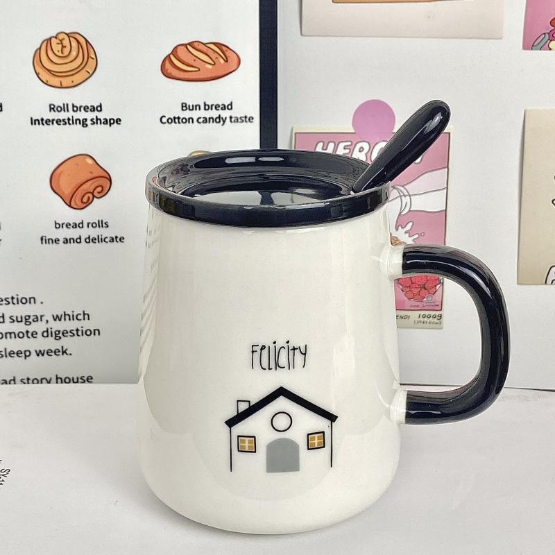 

Кружка Керамическая с Крышкой и Ложкой Мужская Чашка для Воды для Дома Высокоценная Кофейная Чашка Парная Чашка Офисная Чашка для Завтрака 301-400ml