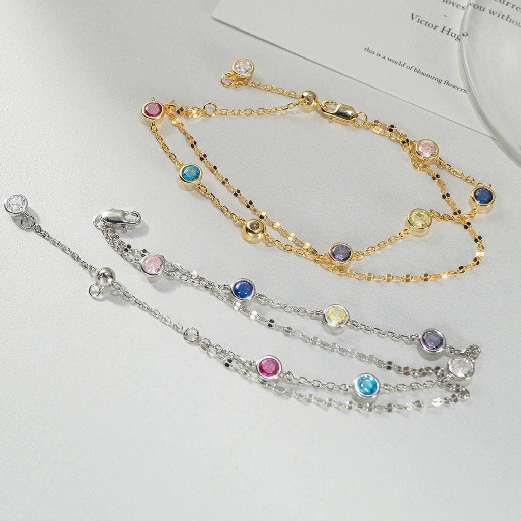 Fine Jewelry 925 Silver Luxury Double Chain Bracelet for Women 18K Gold Plated Sterling Silver Color Zircon Bracelet