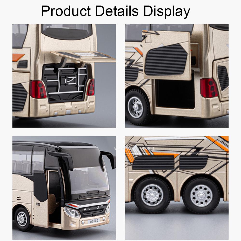 1:30 Business Bus Model Toy Car Metal Die-cast Music Light Doors Opened Long-distance Single-layer Truck Models Holiday Gifts
