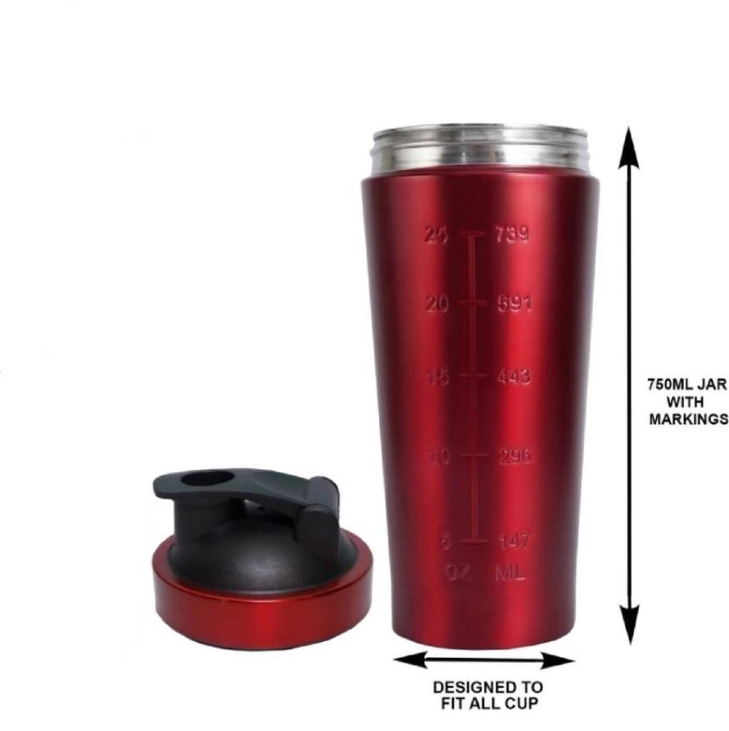Body Smith Gym Shaker Classic XP Mixer Red Stainless Steel Shaker Blender 750 ML For Protein