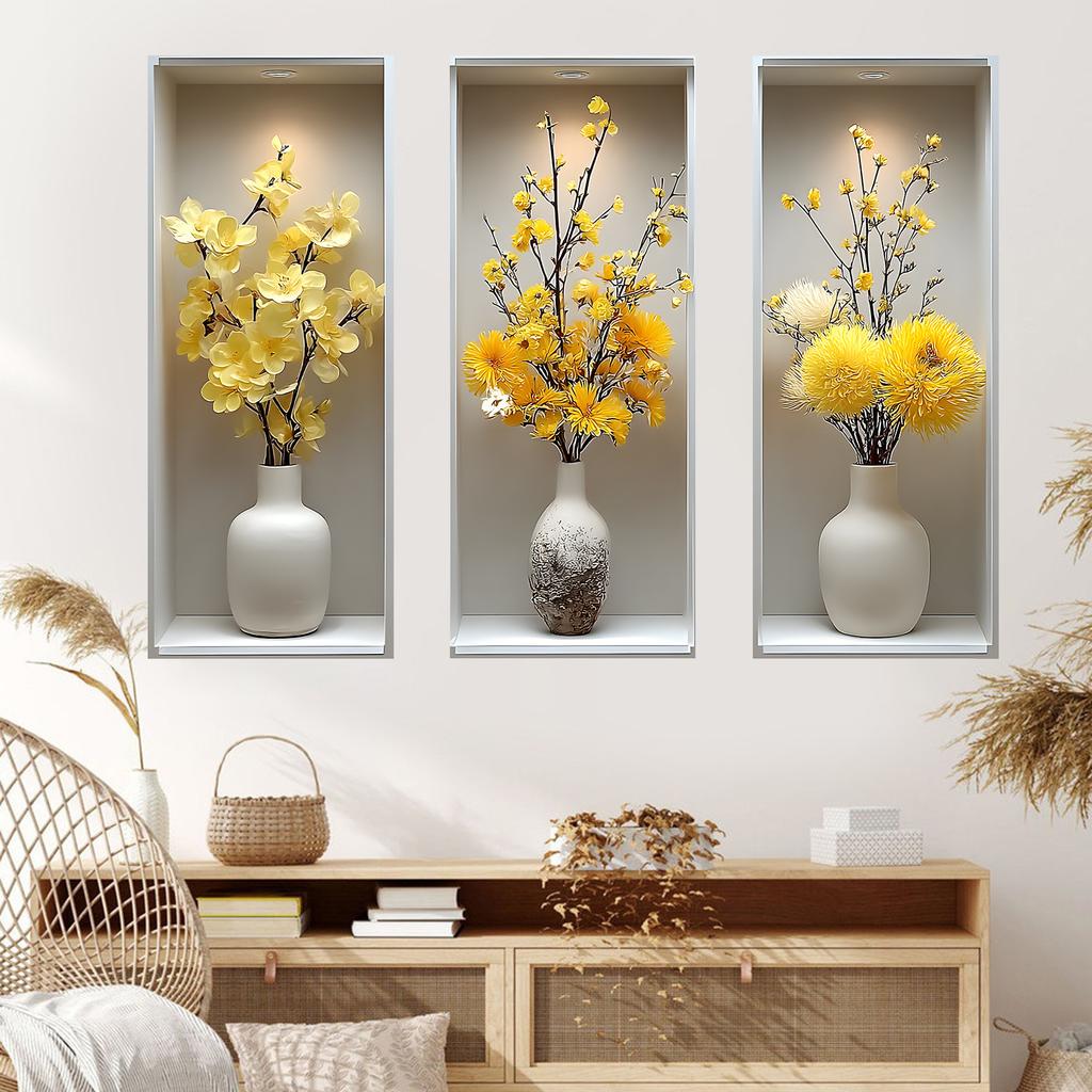 Creative 3D Vase Flower Wall Sticker for Study Room Living Room Bedroom Wall Decor