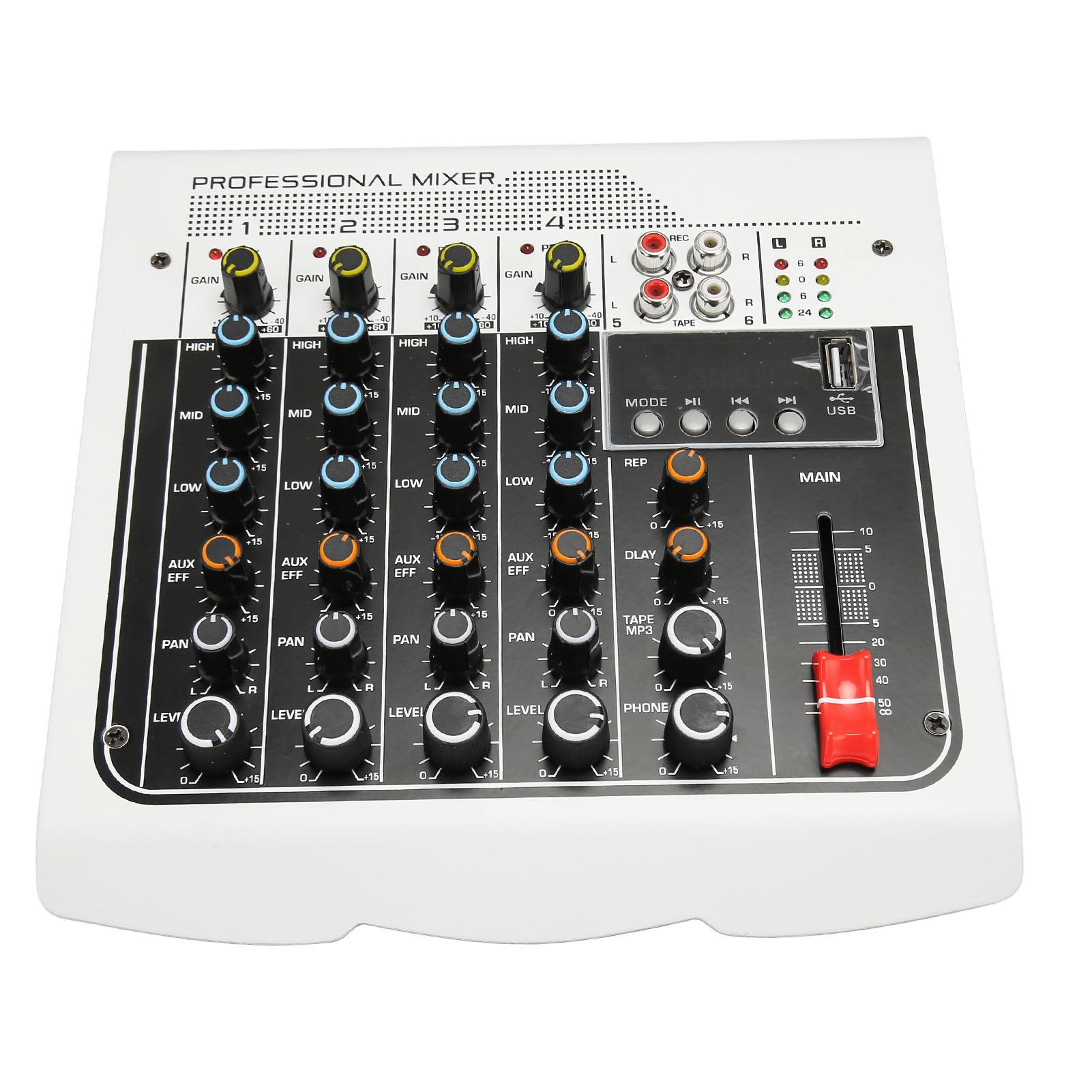 

Профессиональный микшерный пульт звуковой платы 4 канала Bluetooth USB RCA встроенный процессор DPS мини-звуковой микшер US Plug