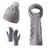 Women Winter Warm 3 Piece Set Twist Knit Beanie Scarf Gloves Solid Color Ski Christmas Gift
