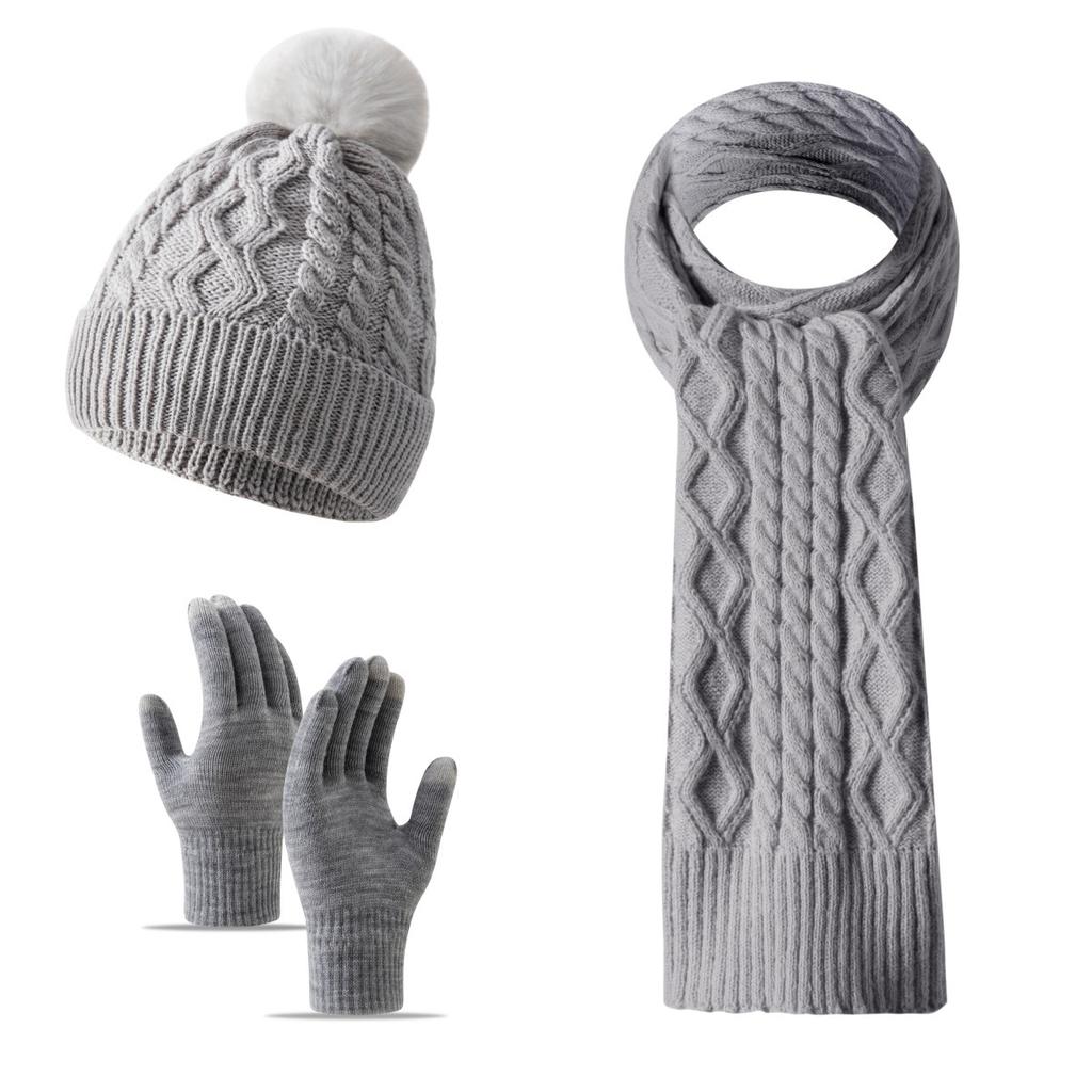 Women Winter Warm 3 Piece Set Twist Knit Beanie Scarf Gloves Solid Color Ski Christmas Gift
