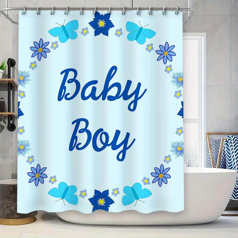 

Baby Boy Shower Curtain Blue Floral Print With Butterfly Design Decorative Bathroom Liner For Newborn Room Light Blue Color Easy W60H190(CM)-1 Pcs