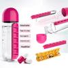 Portable Water Bottle with Built-in Pill Box for Medicines, Vitamins, Perfect for Outdoor, Gym, Fitness, Camping and Traveling