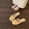 French Elegant Lace Edge One-word Drag Woman 2025 New Korean Version Square Head Bow Outside Wearing Thick Heel Cool Slippers