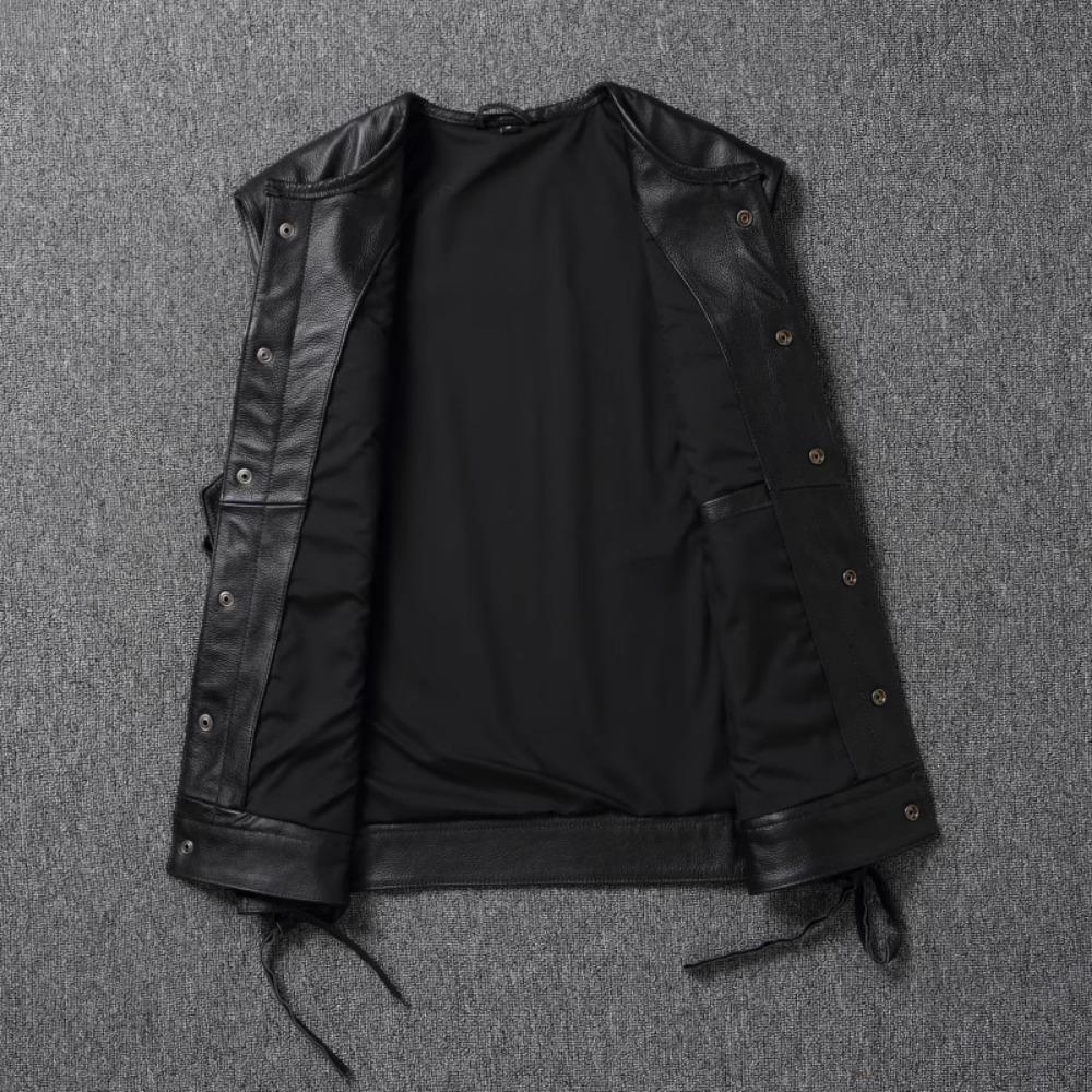 Chinese Size Men Leather Vest 100% Cowhide Motorcycle Vest Biker Leather Vests Moto Leather Waistcoat Asian Size M-6XL M435