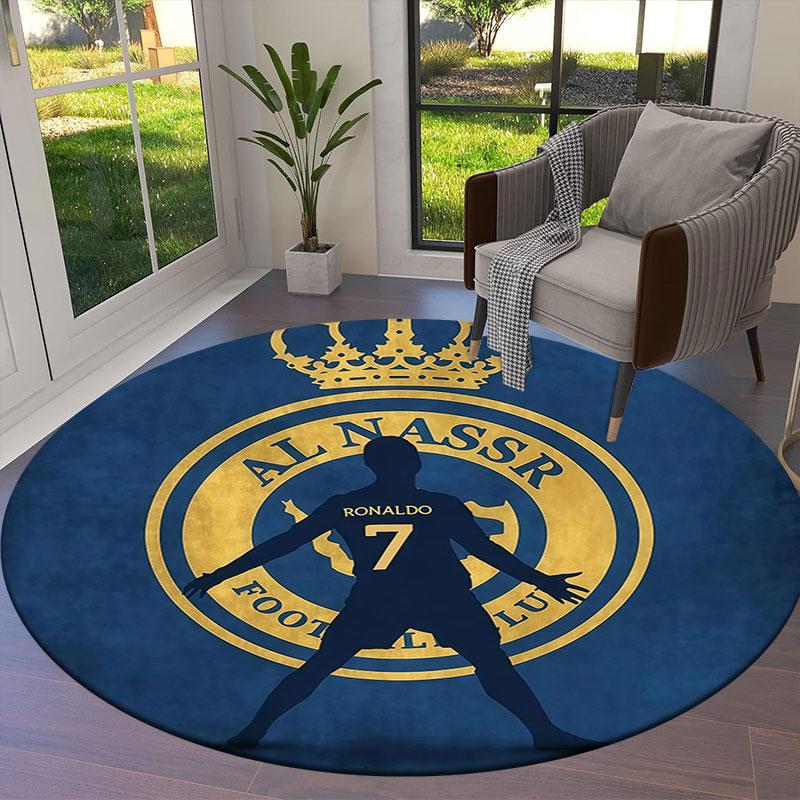 Al-Nassr FC Runder Teppich, Teppich für Wohnzimmer Schlafzimmer Sofa Spielzimmer Dekoration, Rutschfeste Fußmatte