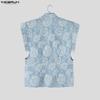 INCERUN Camisetas Casuales para Hombre de Verano Vintage de Manga Corta con Textura y Flores