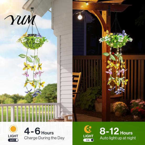 Dusk to Dawn Landscape Lamps Solar Lights with Butterfly And Plant Decor, Dusk-To-Dawn Intelligent Light Outdoor Lanterns Control Lights, Waterproof