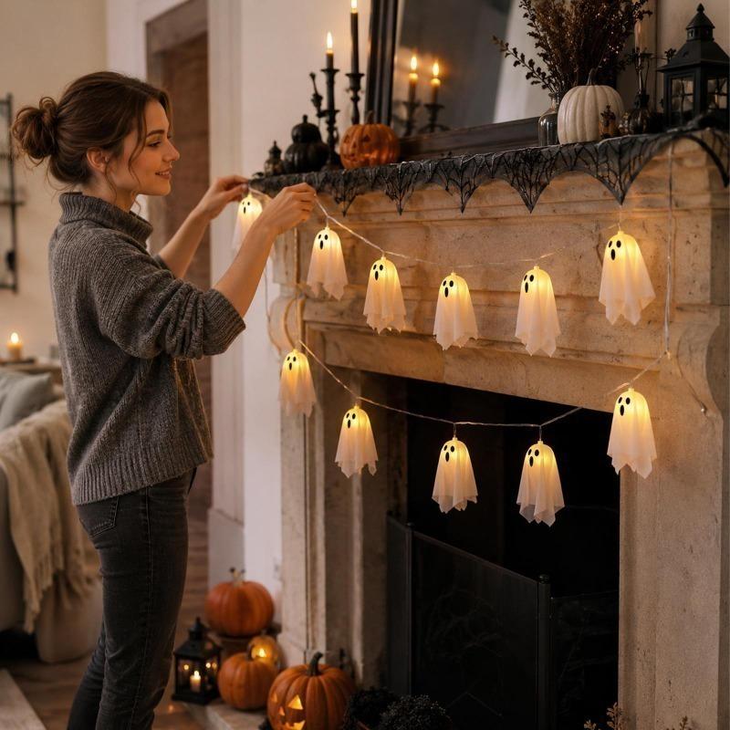 Haunted House Decor Halloween Ghost White Ghost Hanging Light Ghosts Horror Props for Halloween Party White Flying Ghosts