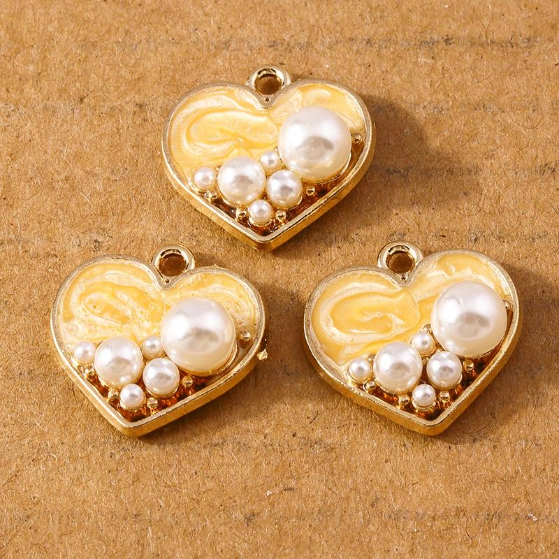 10 Pcs 17*17mm Enamel Pearl Love Heart Pendants Charms for Jewelry Making Earrings Necklace DIY Bracelet Accessories Supplies