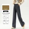 Zhengzhou Women's High Waist Retro Plaid Pants: Autumn/Winter Loose Slim Fit, Straight/Wide Leg, Fleece 2697.