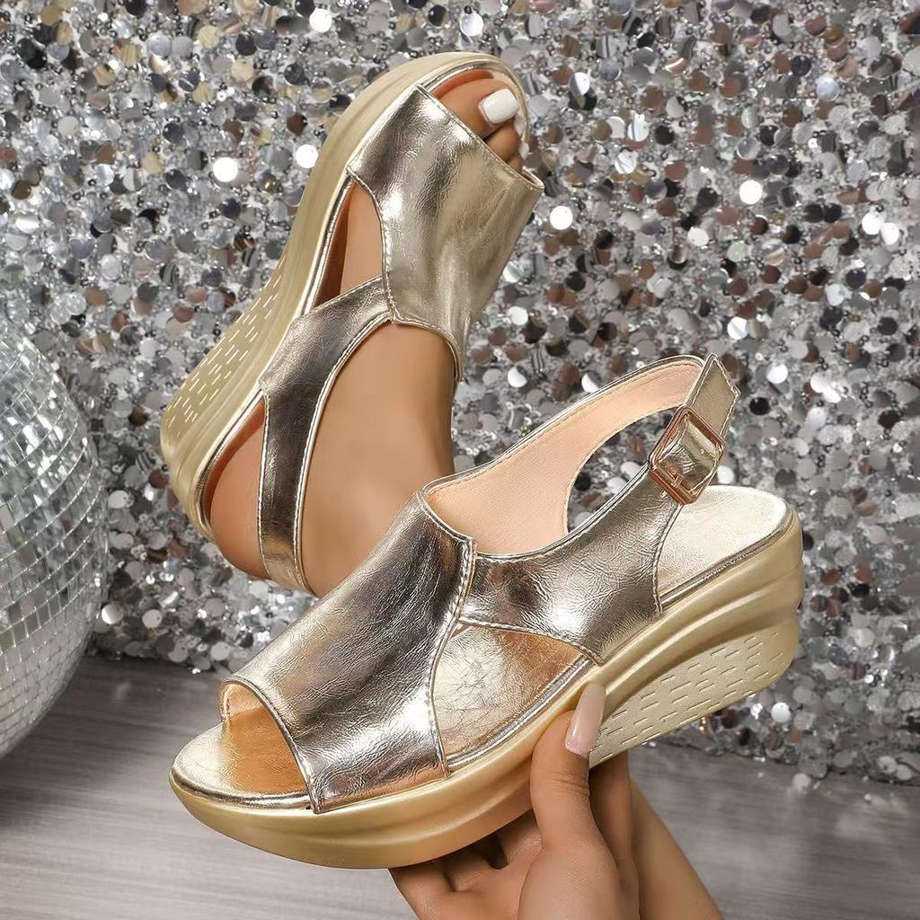 Fashion Peep Toe Women Wedge Sandals 2025 New Fashion Thick Sole Roman Sandals Back Strap Buckle Platform Shoes Woman Sandalias De Mujer
