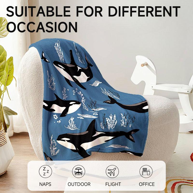 1 Piece Orca Whale-themed Flannel Blanket, Soft and Cozy, Perfect for Sofa, Bed, Office. Ideal Gift for Family, Friends, Holiday
