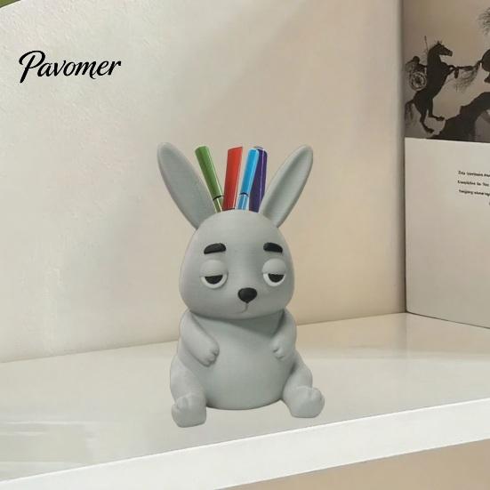 Lazy Animal Desk Organizer 3D Printed Rabbit Pen Holder, Large Capacity Organizer, Matte Finish Container Cute Pencil for Office Home School