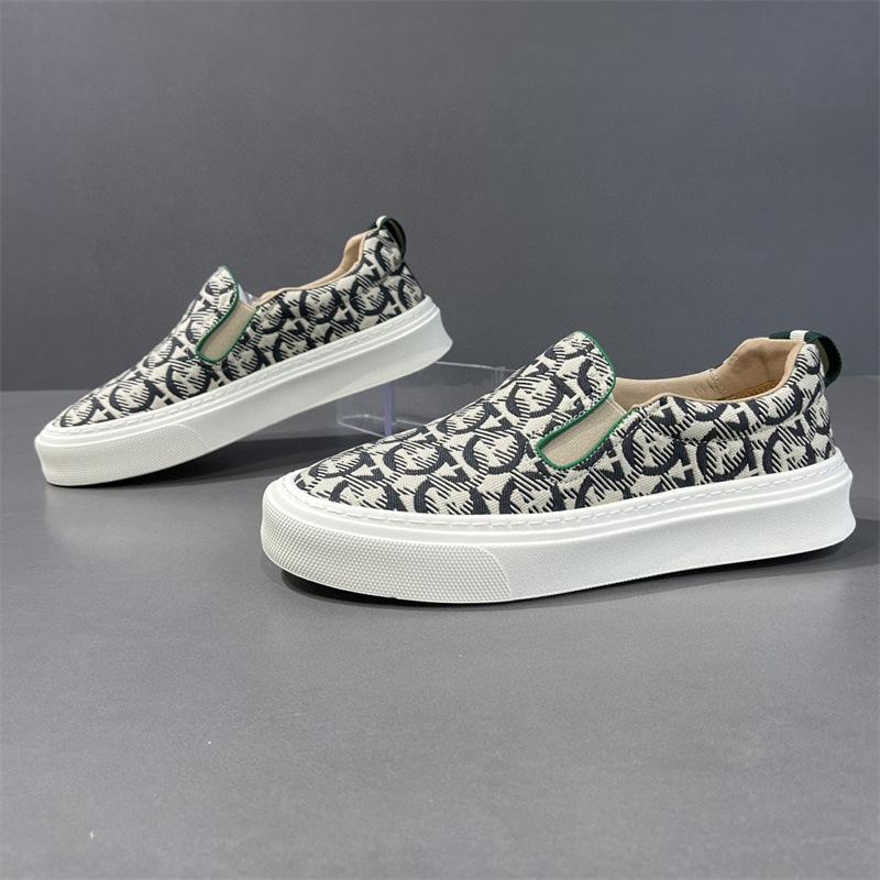 New Shoes for Men Casual Canvas Shoes Trend Print Flat Leisure Shoes Youth Cool Slip-on Loafers