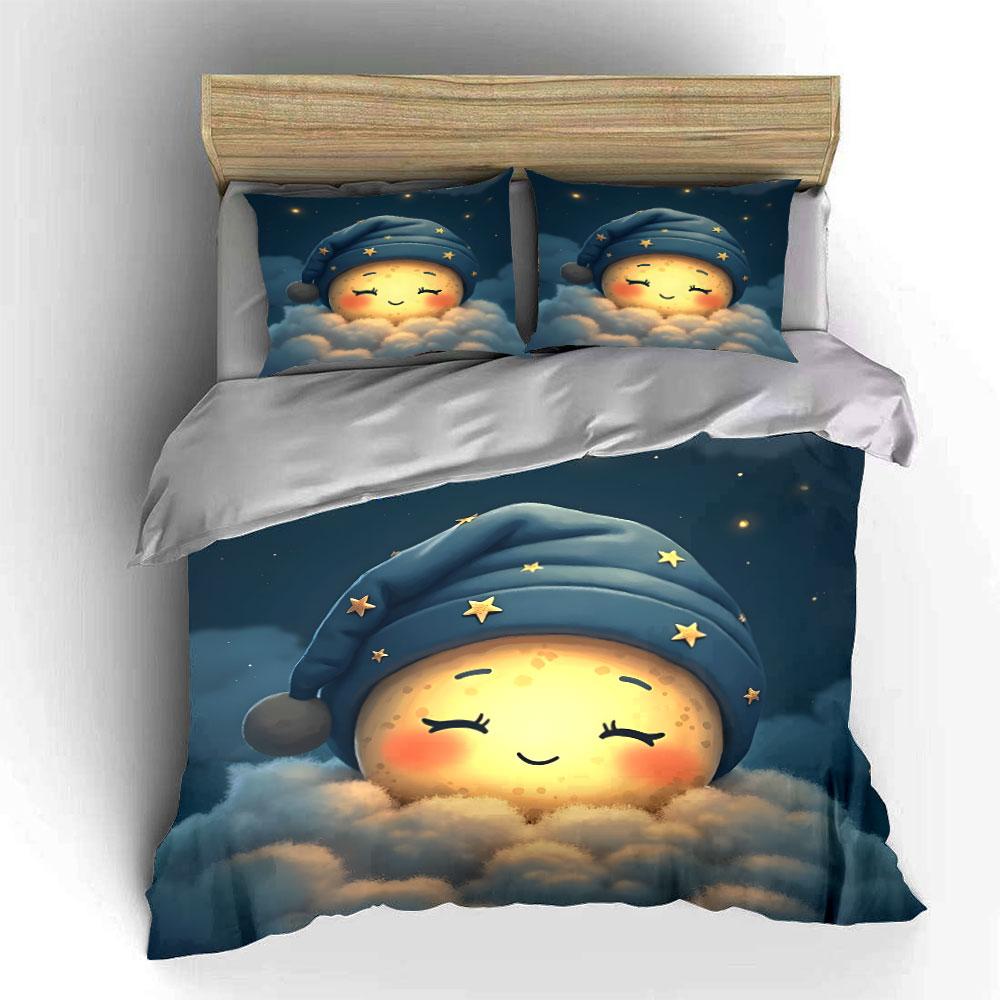 Cute Moon Night Decor Set Multiple Sizes Kid'S And Adults' Bedroom Exquisite 3Pc Bedding Set, Gift