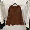 Leisurely Solid Color V-Neck Hooded Oversized Sweater with Kangaroo Pocket