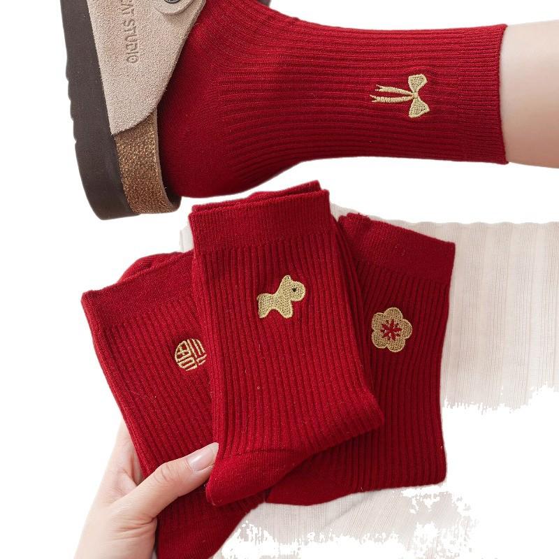 Big Red Socks Medium Tube Socks Year Of The Horse Horse New Year Couple Red Socks Wedding Stockings