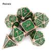 7 Pcs Green Golden Dragon Metal Dice Solid Metal Polyhedral Dice Set Suitable For Role-Playing Dice PropBoard Game Gift