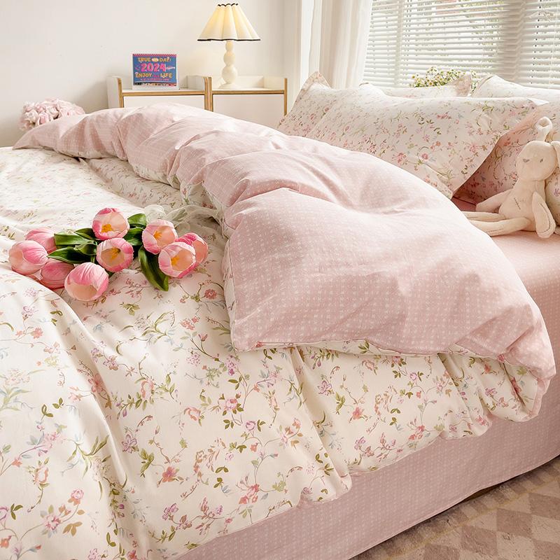 Pastel Fresh Floral Super Soft 100% Cotton Bedding Set  3Pcs-1 Duvet Cover 2 Pillowcases,Skin-friendly Comfortable,Quilt Cover