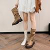 Thick-soled British Style Thick Heel Round Head Belt Buckle Maillard Martin Boots Women's Autumn and Winter Thin and Heightened Short Boots