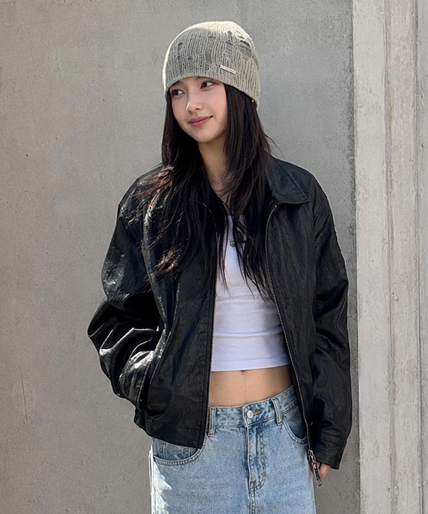 Kruxh Crushed Coated Blouson Jacket Oil Black