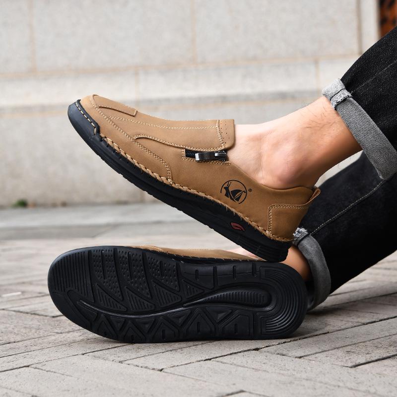 2025 Heren Plus Size Zomer Leren Loafers: Handgestikt Low-Top Skate Stijl