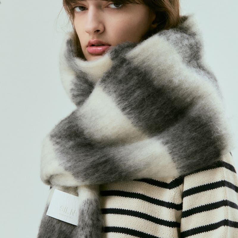 SILN Stripe long muffler (IVORY)