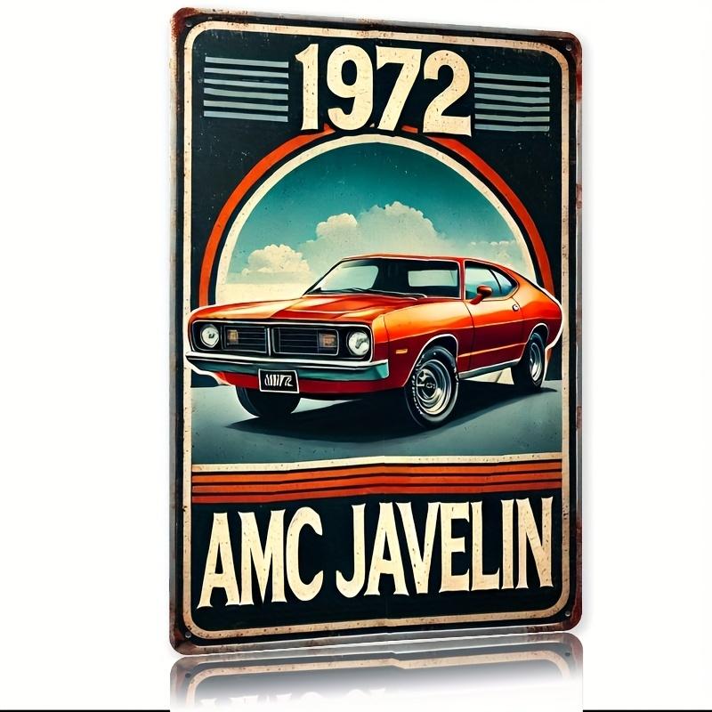 

Vintage 1972 AMC Javelin Classic Car Metal Wall Art Sign Retro Garage Decor with Vibrant Orange Black Design Durable Iron 20x30cm（7.8x11.8inch）