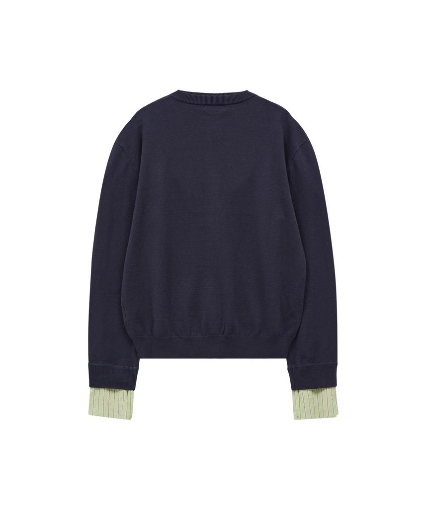 Waikei Striped Roll-Up Cardigan Navy