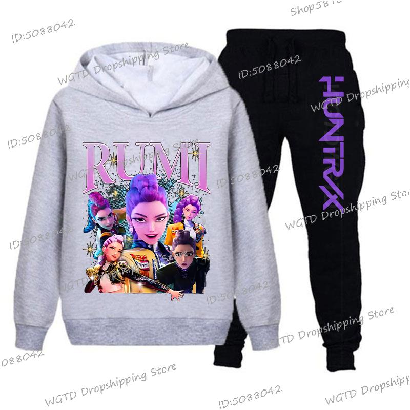 Dospívající KPop Lovci démonů Mikiny+Kalhoty Sety Chlapci Dívky Korejské Anime Film Mikina Módní Dlouhý Rukáv Dětské Mikiny Sportovní Soupravy