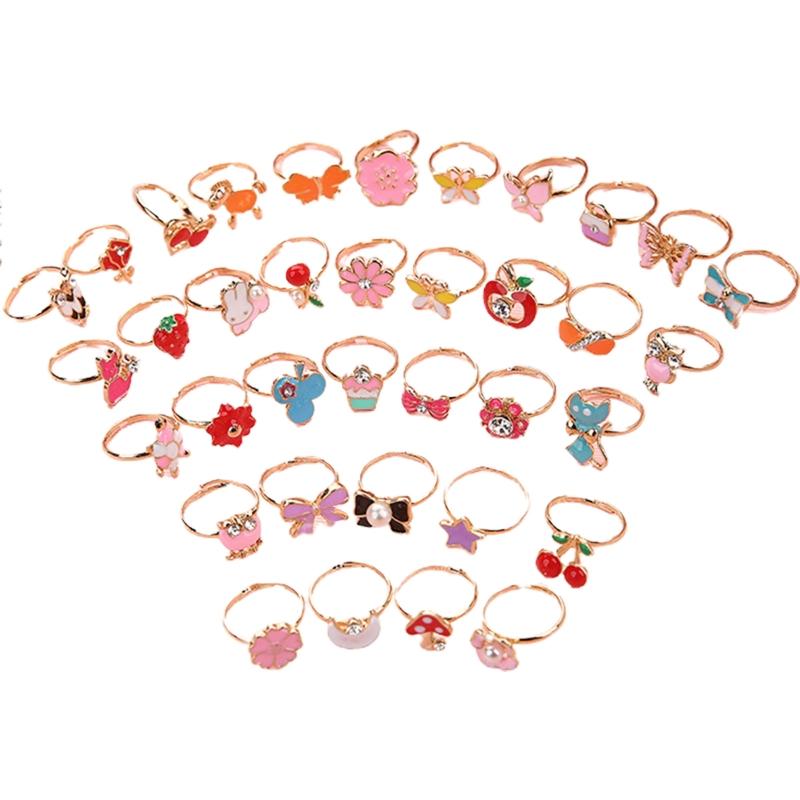 Adjustable Flower Animal Ring 36 Pcs Kawaii Cartoon Children Rings Gift for Kids