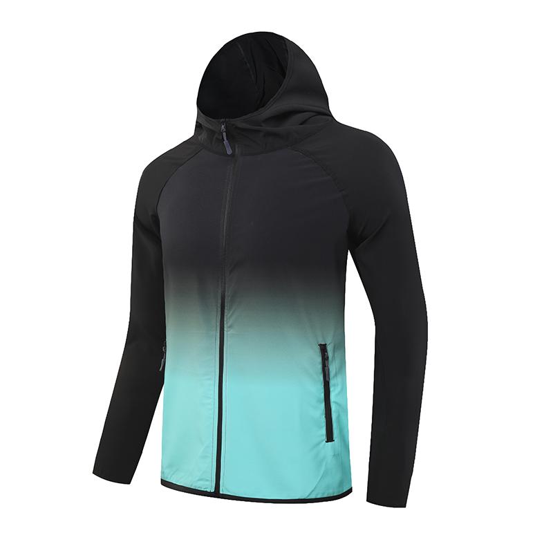 Neue Farbverlauf Kapuzen-Sonnenschutzjacke Herren Langarm Schnelltrocknend Haut Winddicht Frühling Sommer Outdoor Radfahren Angeln Hoodie